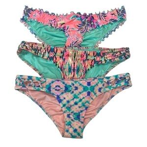 Shade & Shore bikini swim bottoms bundle of 3 pink blue size XS